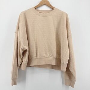 Aerie Women's Tan Textured Dot Crewneck Sweatshirt XL Oversized Comfy Athleisure